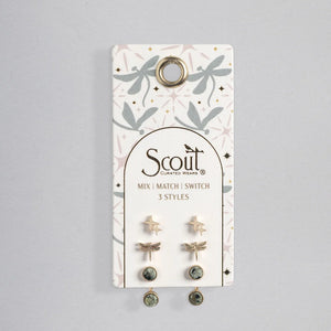 Scout - Stud Trio Ear Jacket Set - Dragonfly/African Turquoise/Gold