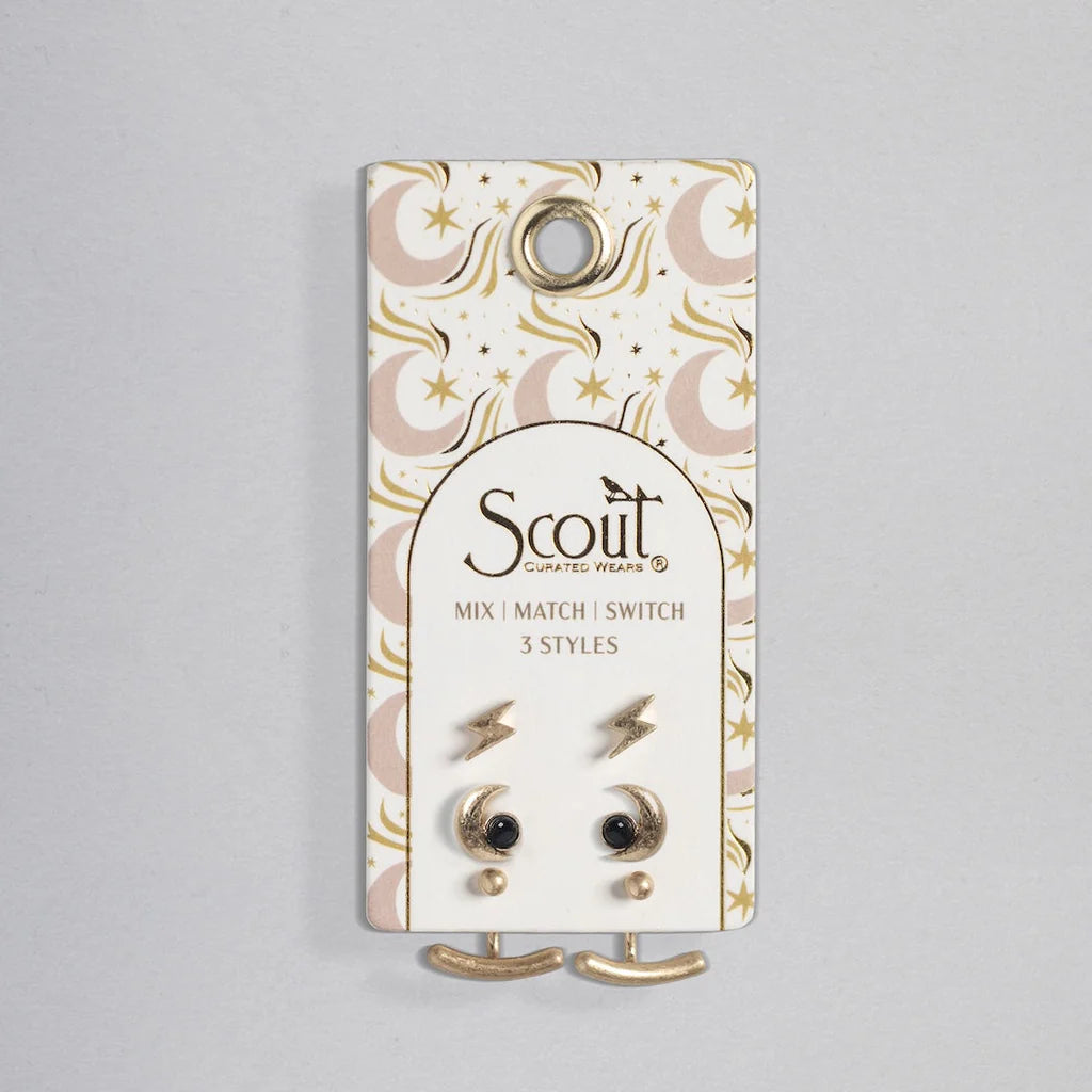Scout - Stud Trio Ear Jacket Set - Moon/Black Spinel/Gold