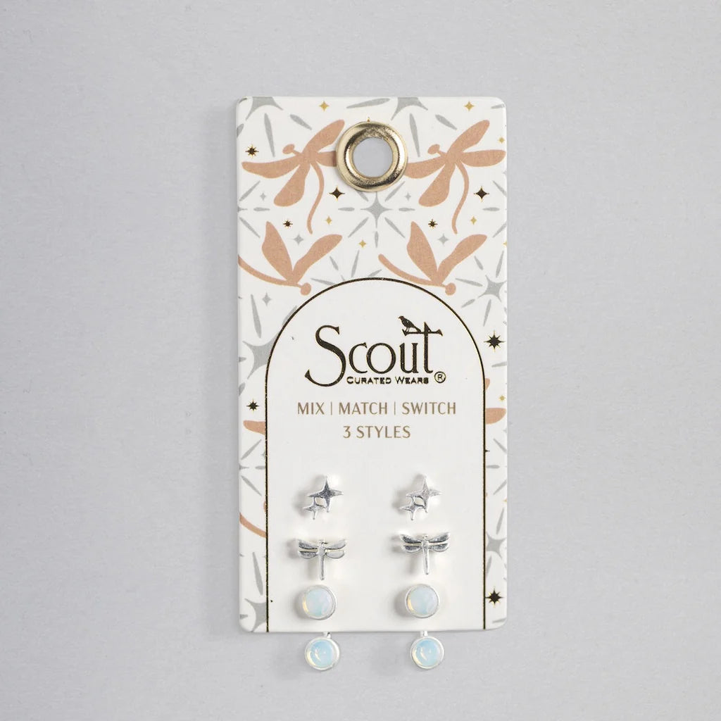 Scout - Stud Trio Ear Jacket Set - Dragonfly/Opalite/Silver