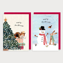 Load image into Gallery viewer, Snowman And Cat Boxed Holiday Cards
