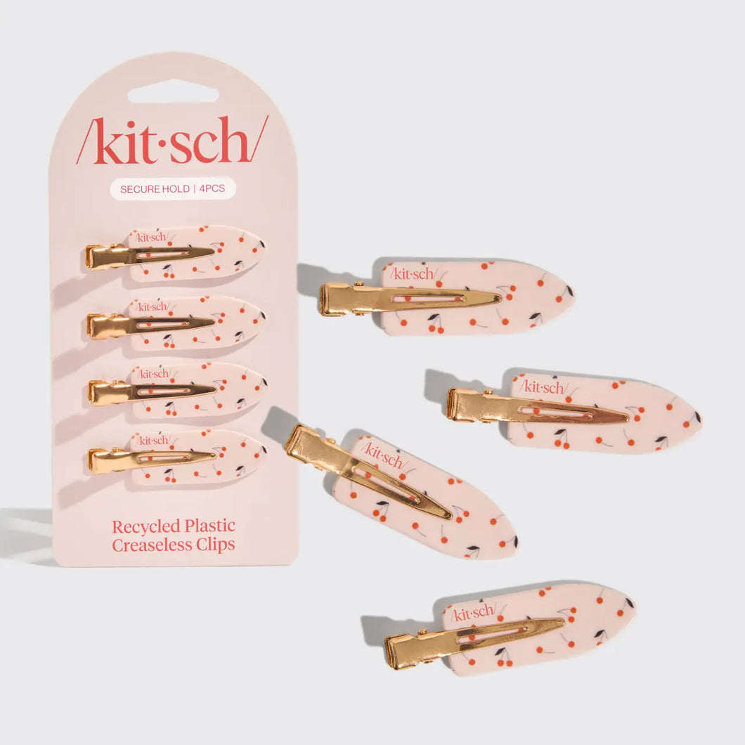 Kitsch - Recycled Plastic Creaseless Clips 4pc Set - Cherry Print