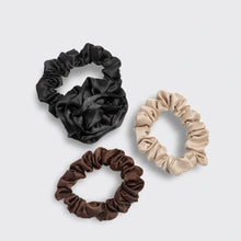 Load image into Gallery viewer, Kitsch - Rosette Ruched Satin Scrunchies 3pc Set - Black

