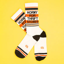 Load image into Gallery viewer, Gumball Poodle - Horny For Thrift Stores Gym Crew Socks
