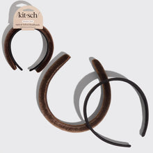 Load image into Gallery viewer, Kitsch - Recycled Fabric Satin &amp; Velvet Headbands 2pc Set-Black/Choco
