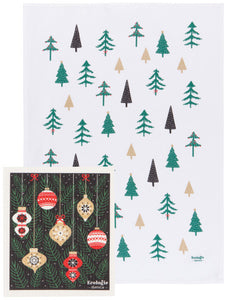 Festive Forest Dishtowel and Swedish Sponge Cloth Set of 2