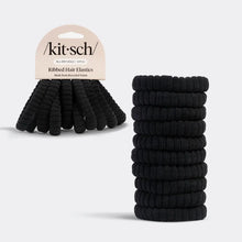 Load image into Gallery viewer, Kitsch - Recycled Fabric Ribbed Hair Elastics 10pc Set - Black
