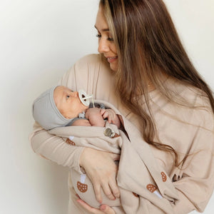 Bleu La La -  Luxury Cotton Swaddle Receiving Baby Blanket - Mushroom