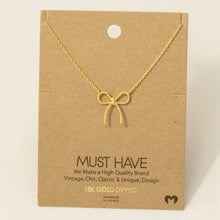 Load image into Gallery viewer, Gold Dipped Textured Ribbon Bow Pendant Chain Necklace
