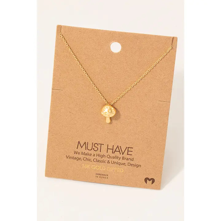 Mini Mushroom Pendant Necklace Gold