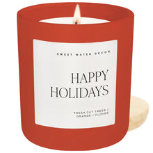 Load image into Gallery viewer, Sweet Water Decor - Happy Holidays Soy Candle Matte Red Jar 15oz
