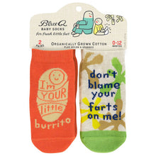 Load image into Gallery viewer, Blue Q - Lil Burrito/Farts Baby Socks 2 Pairs
