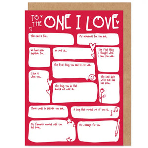 To The One I Love Fill In The Blanks Card