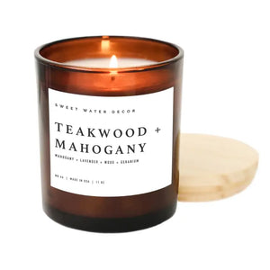 Sweet Water Decor - Teakwood and Mahogany Soy Candle Amber Jar 11oz