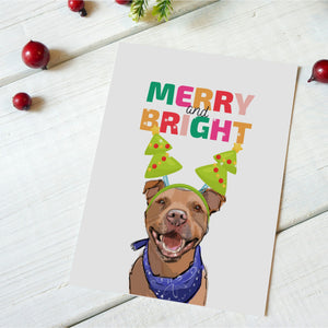 Merry And Bright Pit Bull Holiday Card