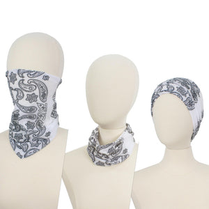 White Paisley Print Seamless Tubular Bandana Face Mask