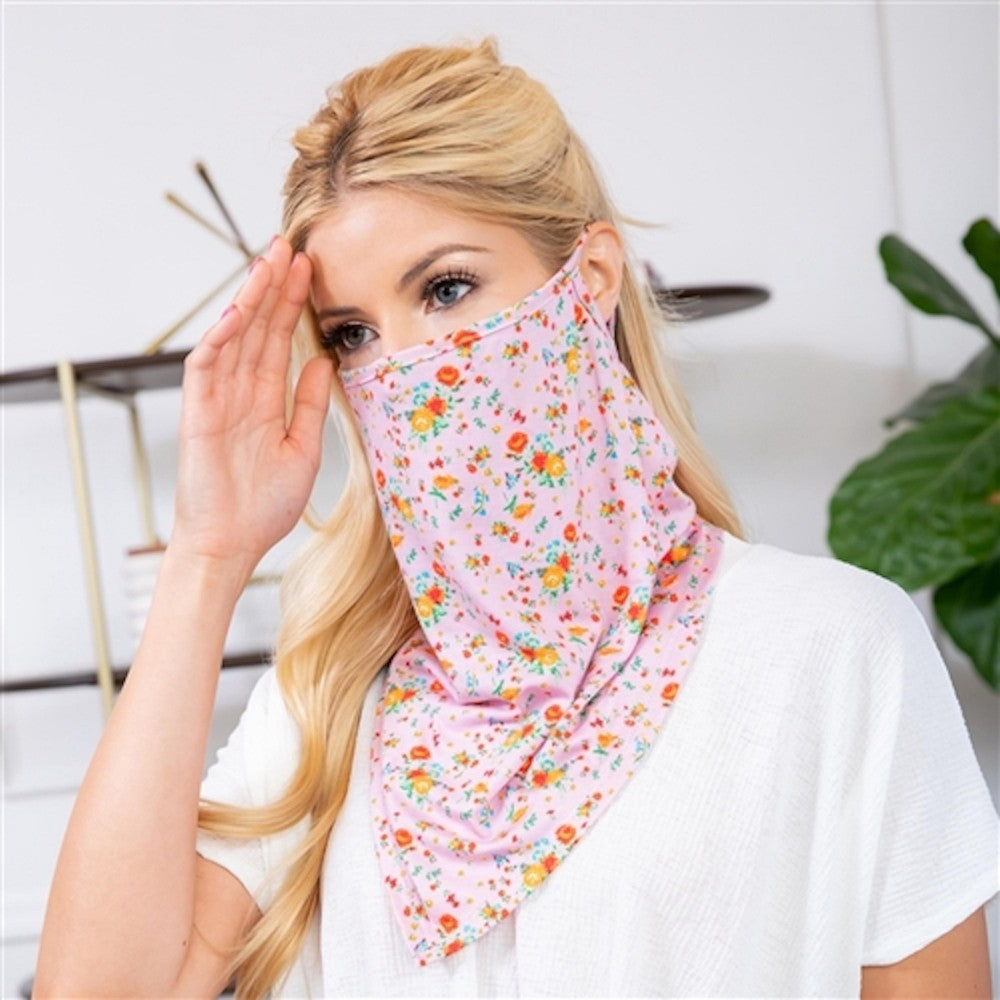 Pink Floral Print Face Shield Mask with Ear Loop