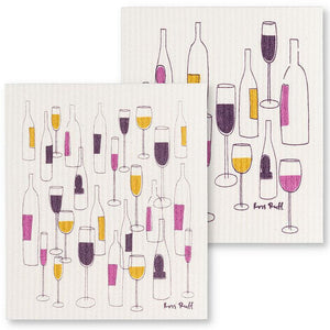 Wine Bottles & Glasses Dishcloths. Set of 2