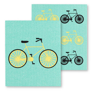 Aqua Bicycle Dishcloths. Set of 2
