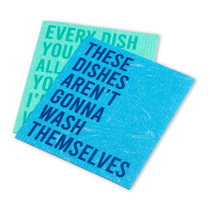 These Dishes Aren't... Funny Text Dishcloths. Set of 2