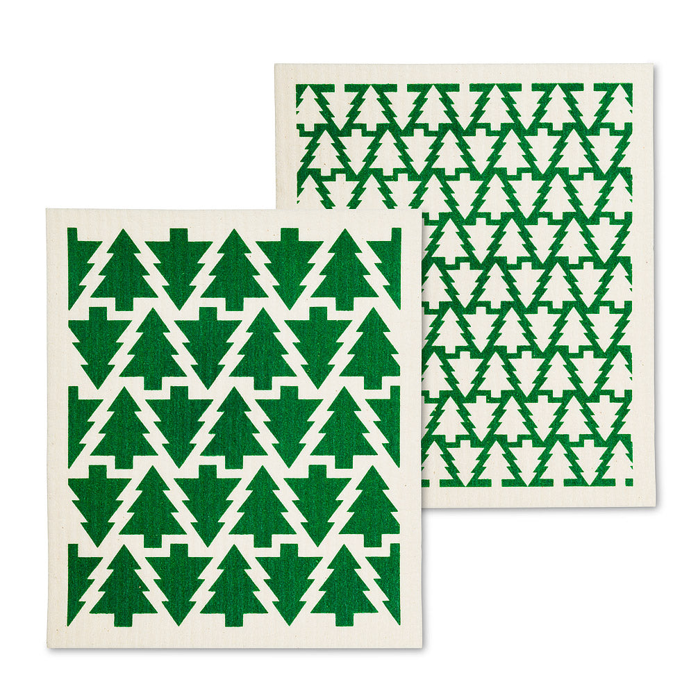 Holiday Graphic Trees Dish Cloths. Set of 2