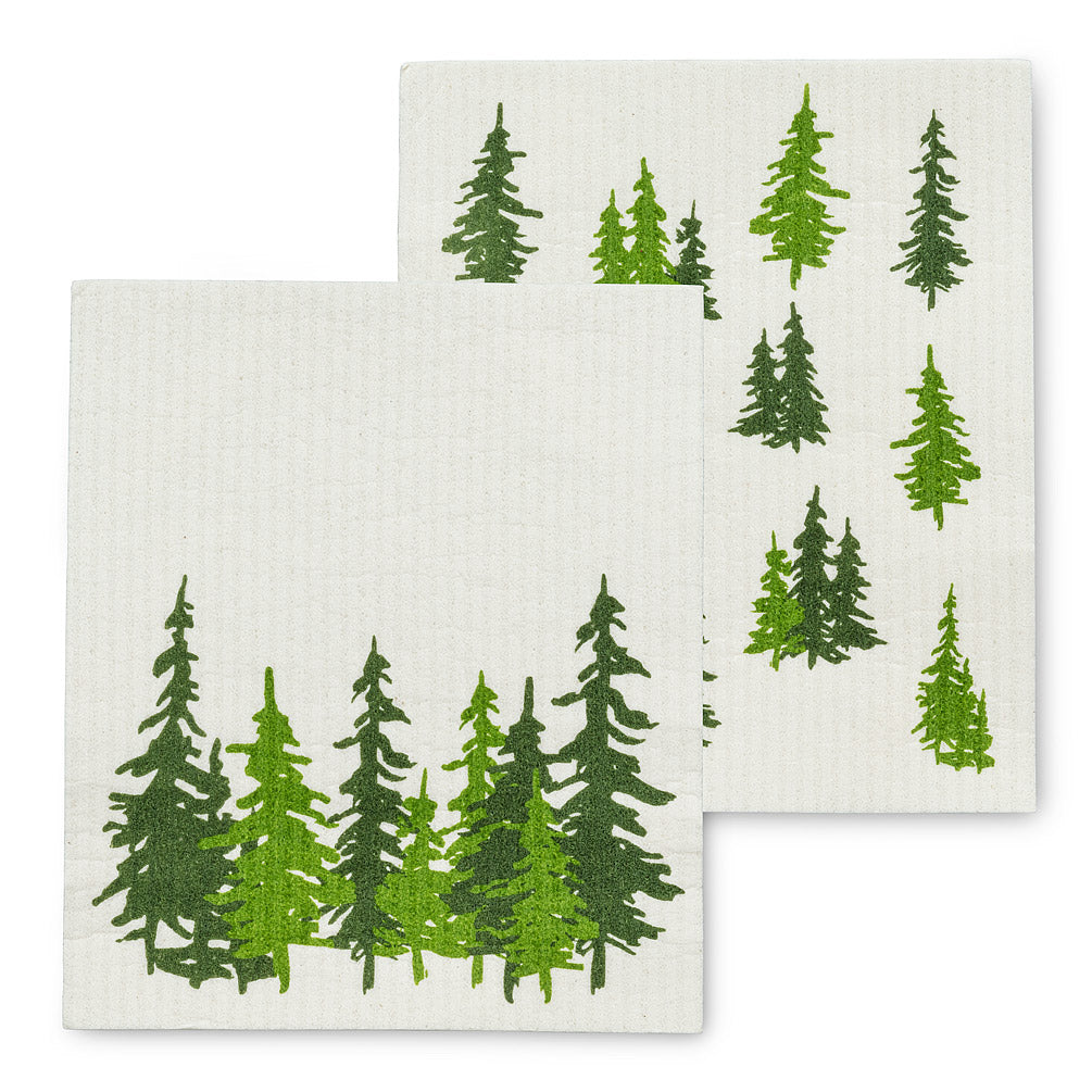 Evergreen Forest Tree Dish Cloths. Set of 2