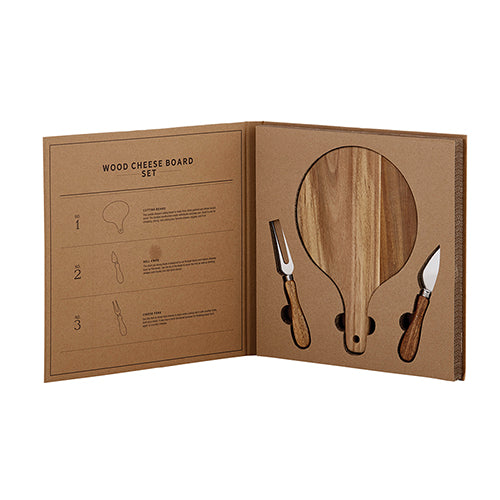 WOOD CHEESE BOARD - CARDBOARD BOOK SET