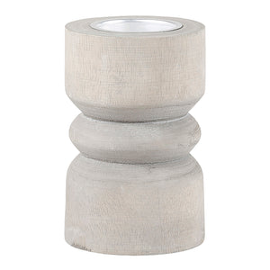 SMALL CANDLE HOLDER - GREY WOOD WITH SILVER PLATE