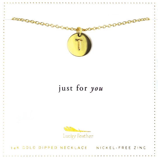 Letter Disc Necklace - Gold - T