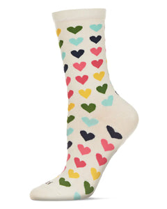 MeMoi - Multi Coloured Hearts Bamboo Blend Crew Socks