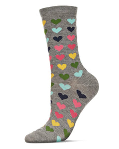 MeMoi - Multi Coloured Hearts Bamboo Blend Crew Socks