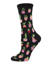 Load image into Gallery viewer, MeMoi - Potted Cacti Bamboo Blend Crew Socks
