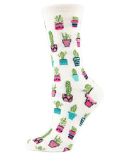 Load image into Gallery viewer, MeMoi - Potted Cacti Bamboo Blend Crew Socks

