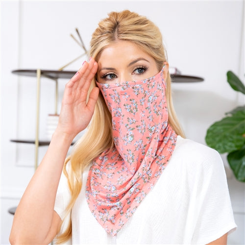 Peach Floral Print Face Shield Mask with Ear Loop