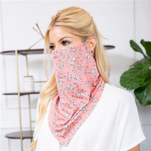 Peach Floral Print Face Shield Mask with Ear Loop