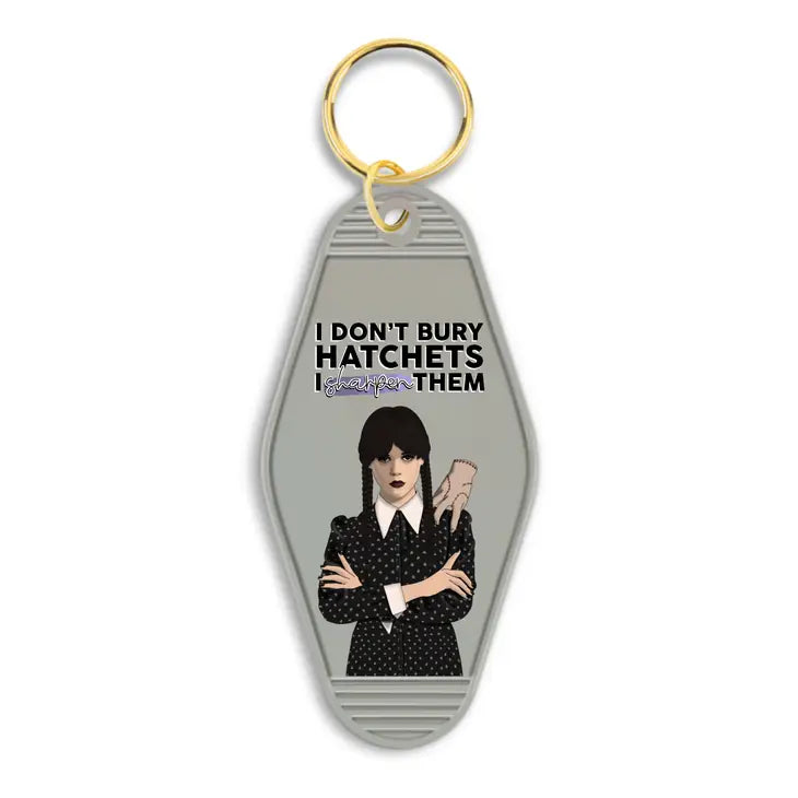 Wednesday Addams Sharpen Hatchets Motel Keychain