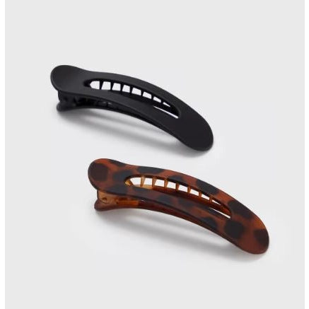 Kitsch - Flat Lay Claw Clip 2pc Flat - Black & Tort