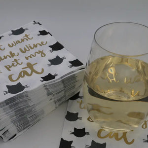 I Just Want To Drink Wine and Pet My Cat Cocktail Napkins- 20ct
