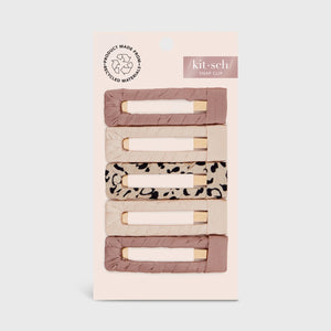 Kitsch - Satin Wrapped Snap Clip 5pc Neutral & Leopard