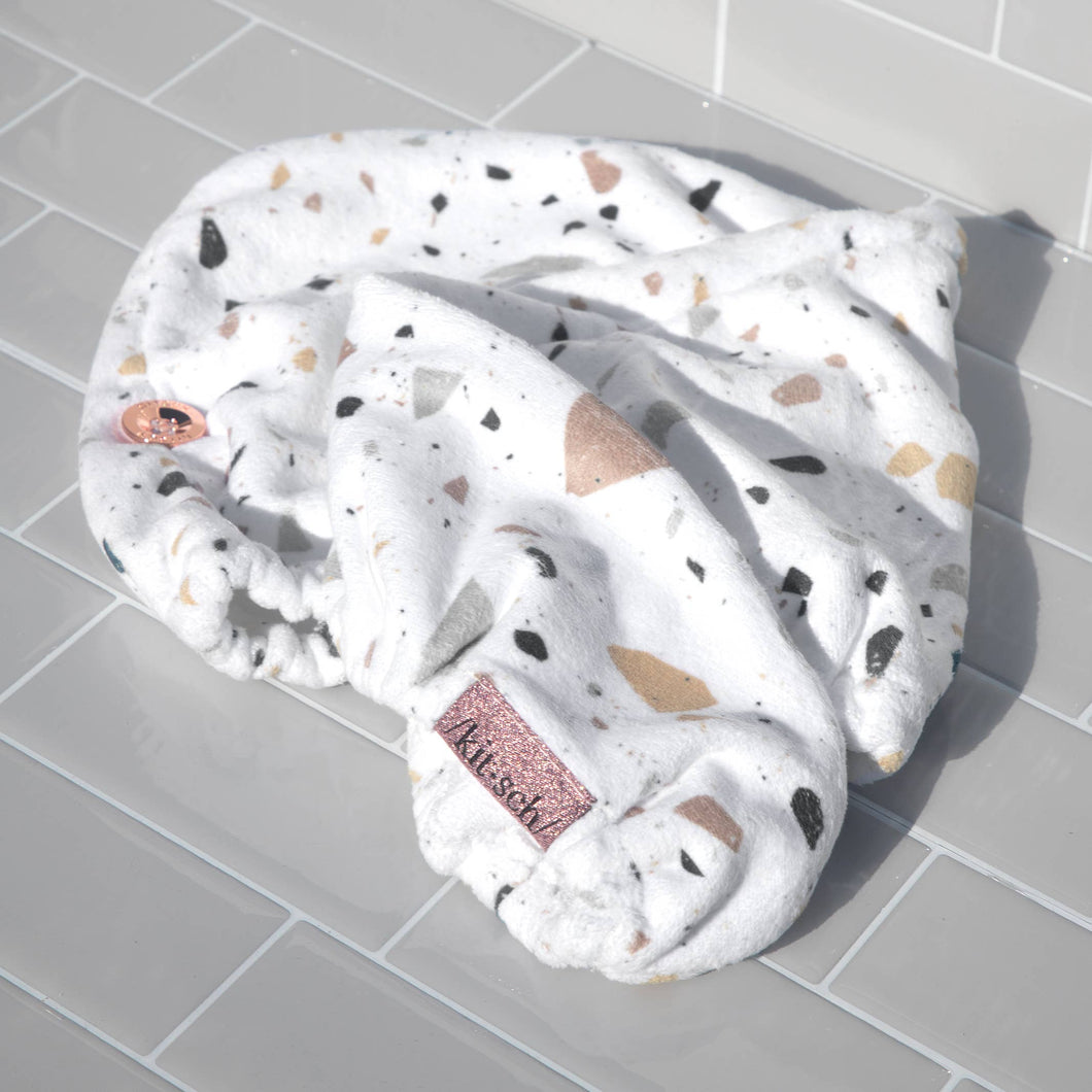 Kitsch - Microfiber Hair Towel - White Terrazzo