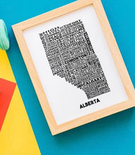 Load image into Gallery viewer, Alberta Cities Typography Map Print
