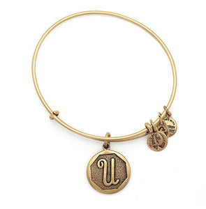 ALEX & ANI “U” Initial Charm Bangle - Gold