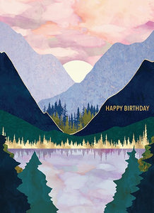 Happy Birthday Winter Mountain Lake Card